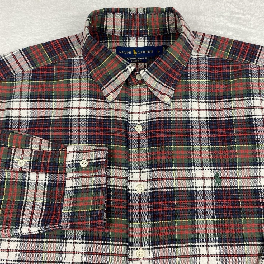 Ralph Lauren Shirt Mens Large Red Plaid Classic Fit Long Sleeves